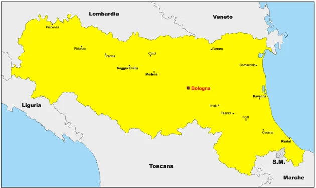 Kort over Emilia-Romagna