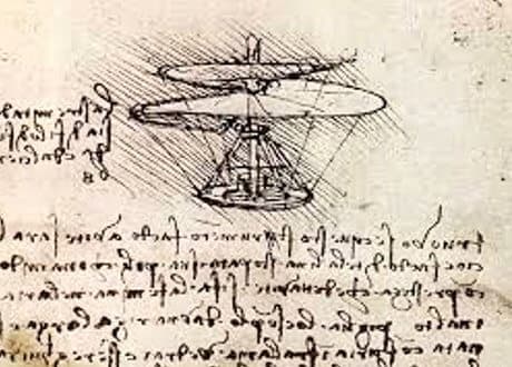 Leonardo da Vincis skitse af en helikopter Leonardo da Vincis skitse af en flyvemaskine