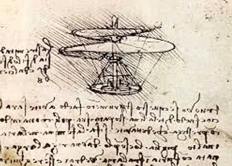 Leonardo da Vincis skitse af en helikopter