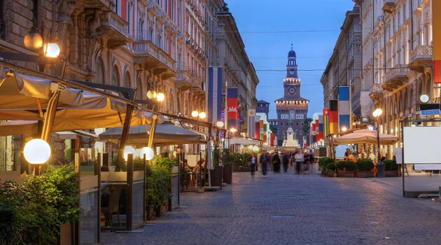Via Dante og Castello Sforzesco