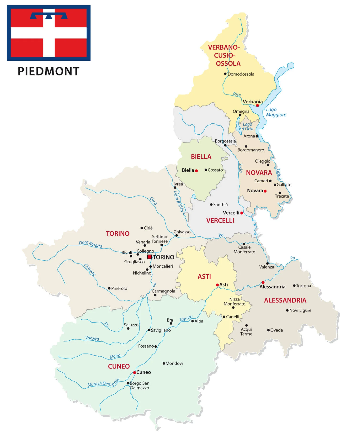 Kort over Piemonte Kort over Piemonte