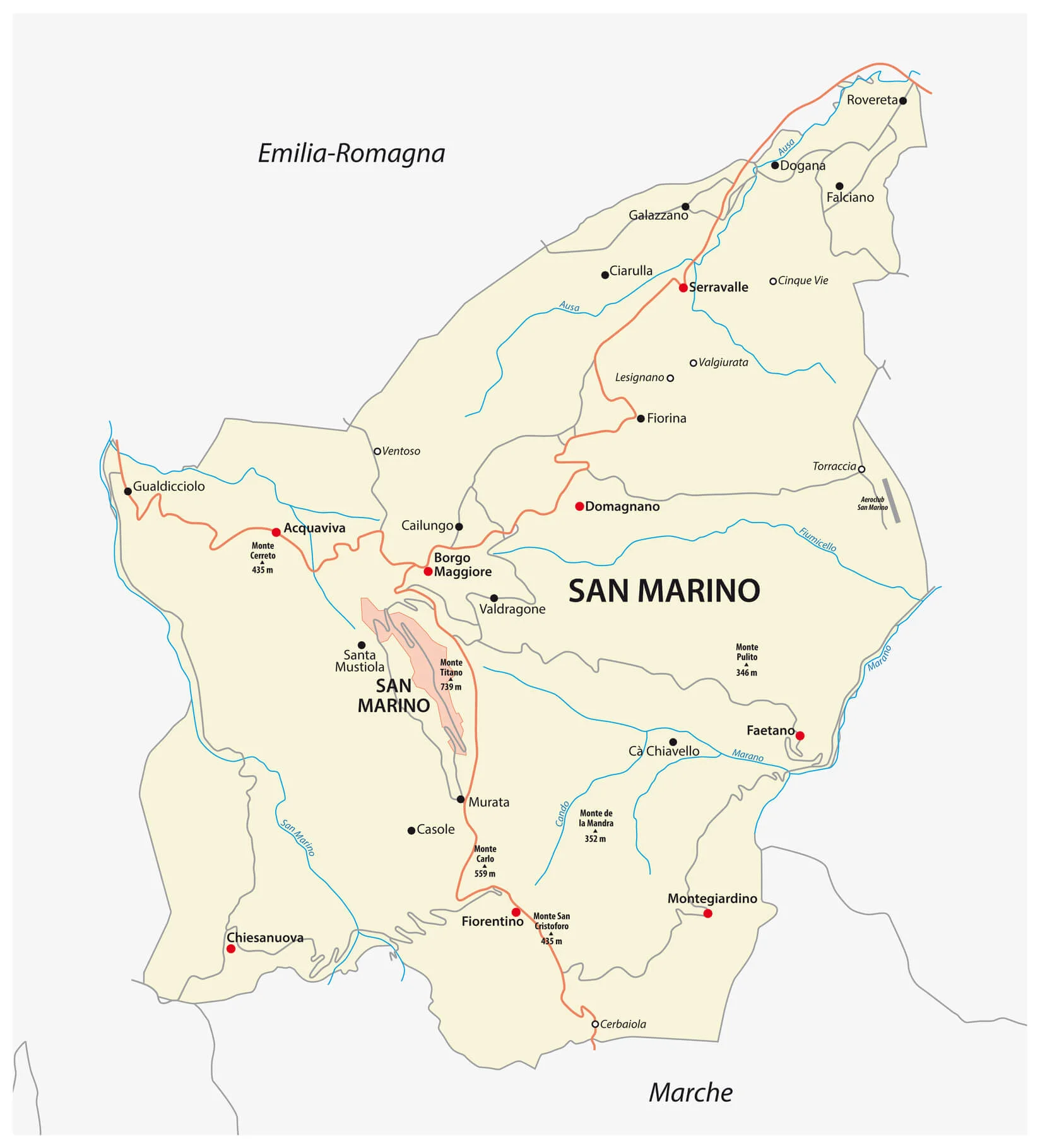 Kort over San Marino Kort over San Marino