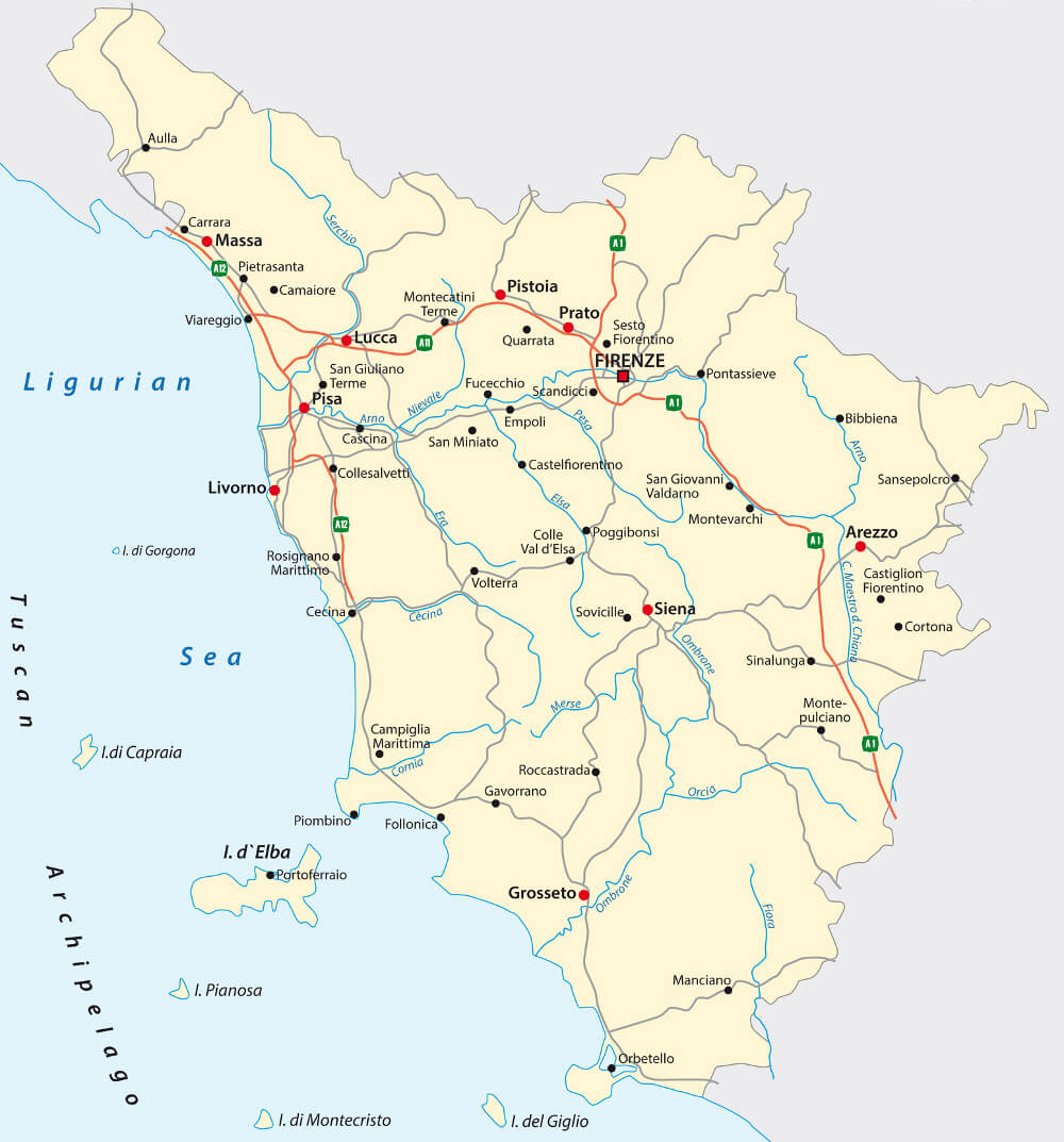 Kort over Toscana