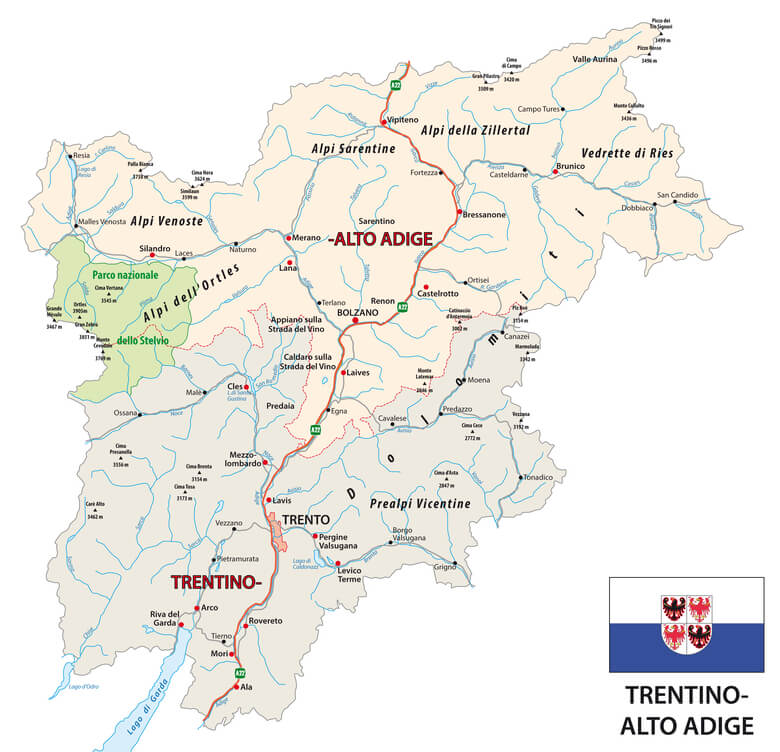 Kort over Trentino-Alto Adige Kort over Trentino-Alto Adige