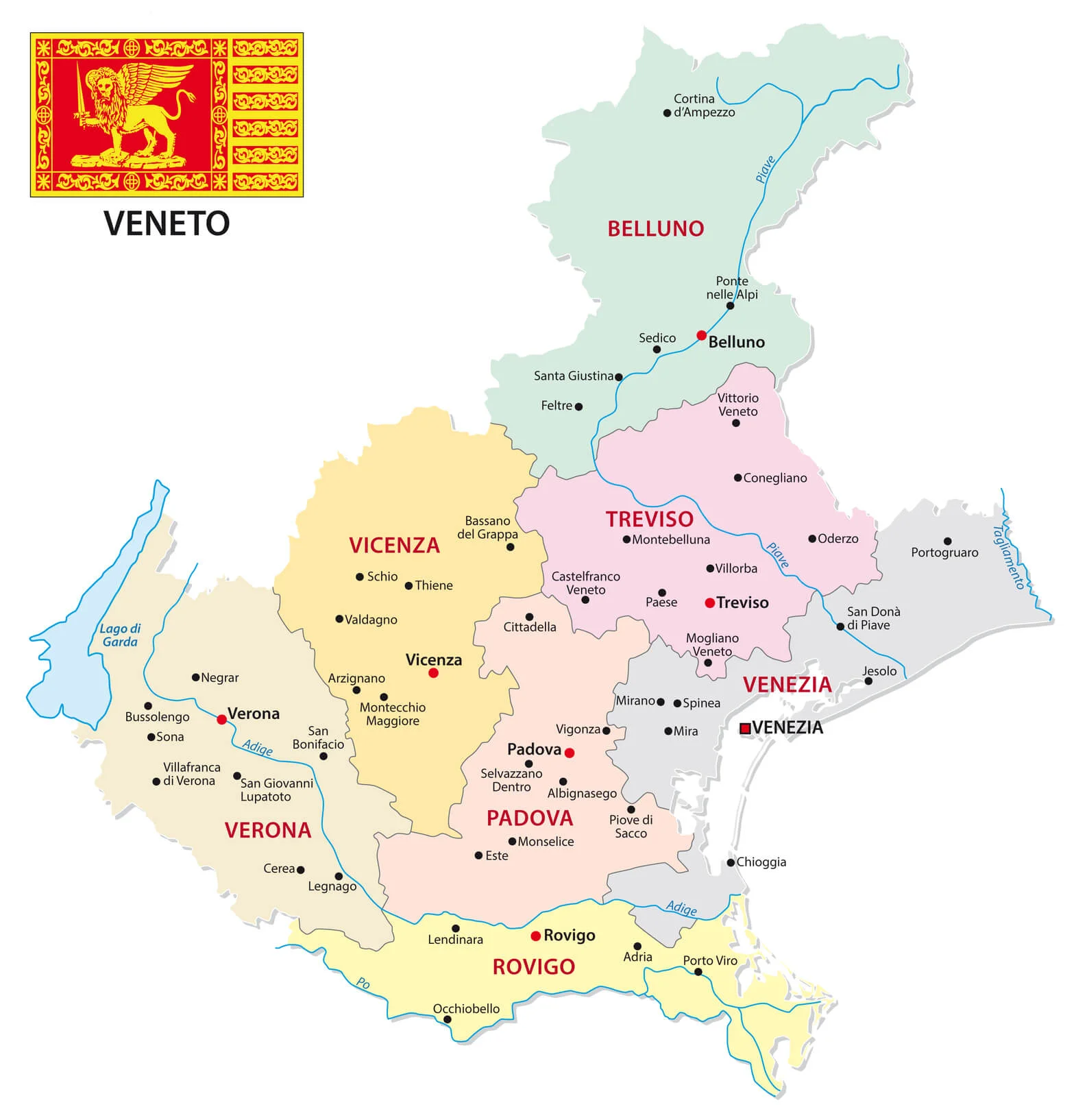 Kort over Veneto Kort over Veneto